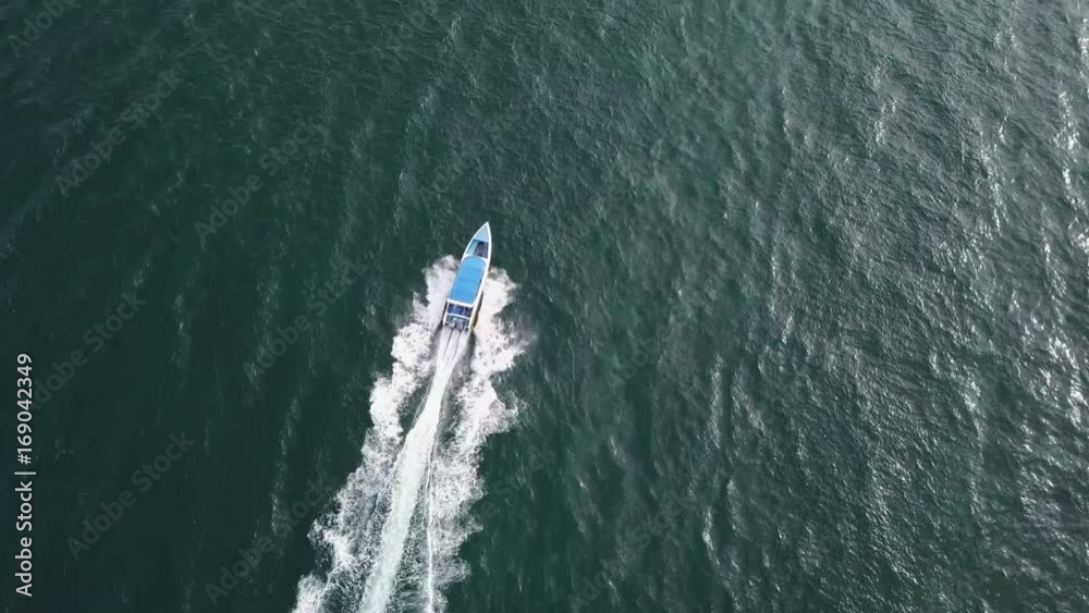 4K Aerial view of speedboat to the island 4K Aerial view of speedboat to the island