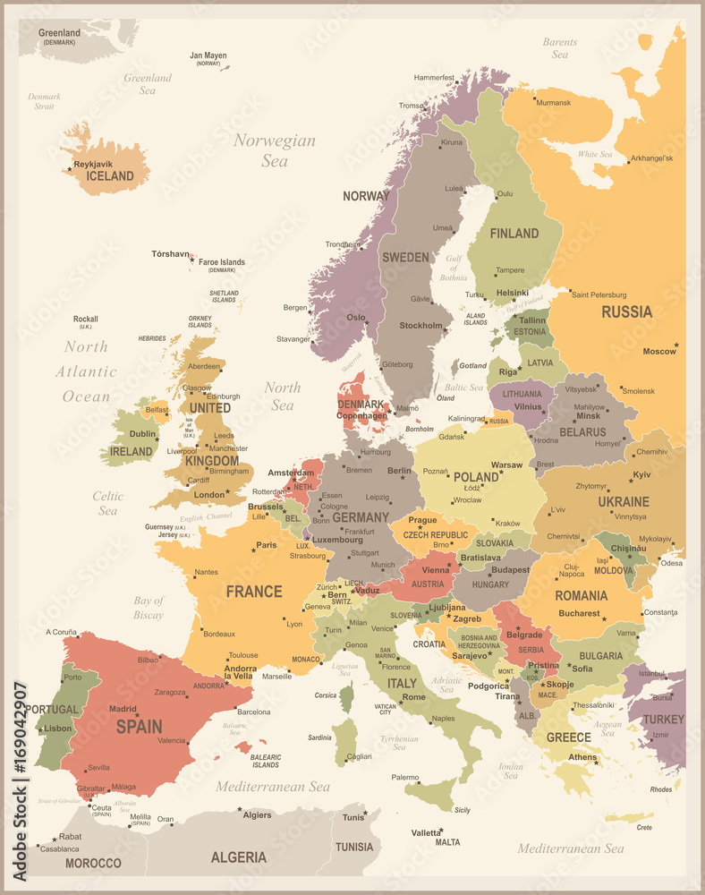 Obraz premium Europe Map - Vintage Vector Illustration