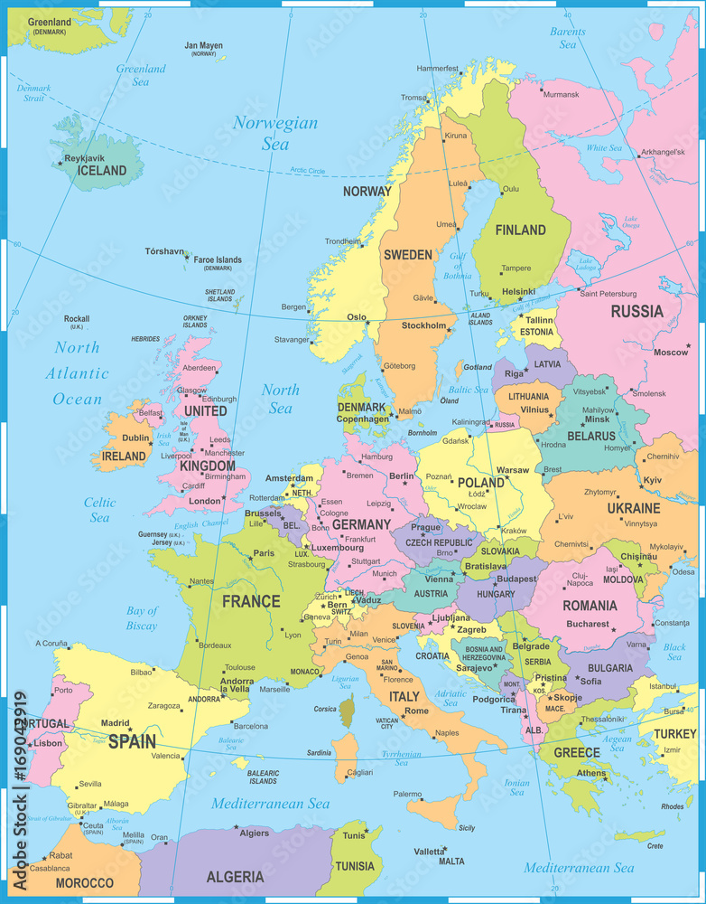 Naklejka premium Europe Map - Vector Illustration