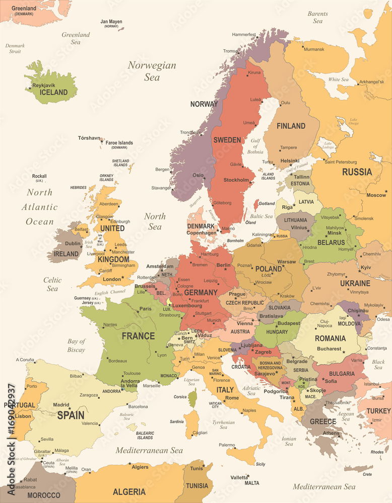 Obraz premium Mapa Europy - Vintage ilustracji wektorowych