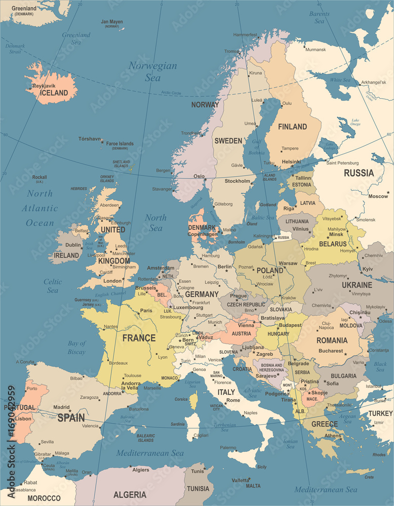 Naklejka premium Mapa Europy - Vintage ilustracji wektorowych