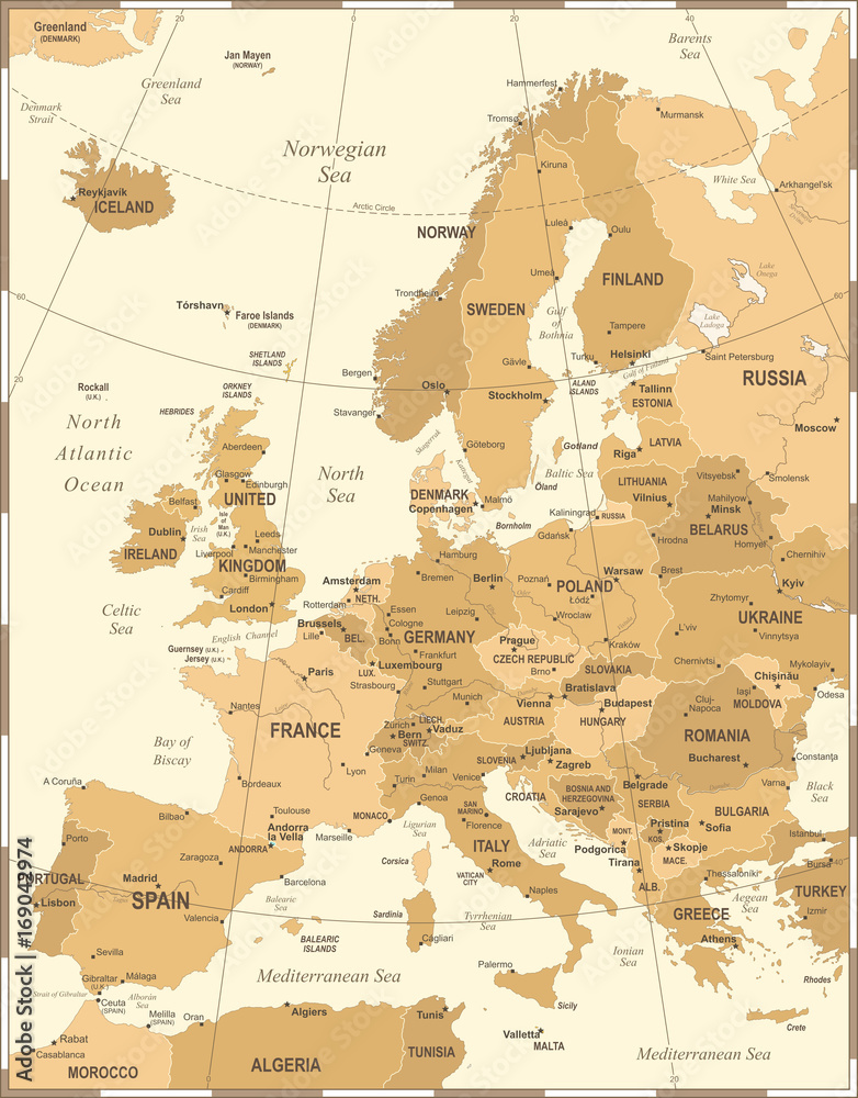 Naklejka premium Europe Map - Vintage Vector Illustration