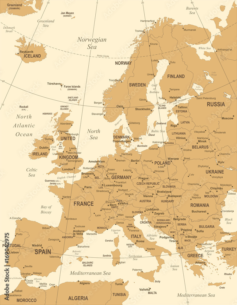 Obraz premium Mapa Europy - Vintage ilustracji wektorowych
