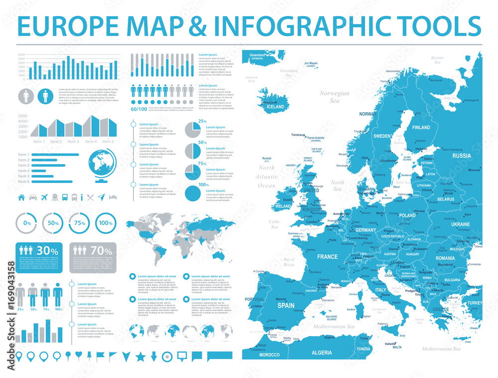 Obraz premium Mapa Europy - informacje grafiki wektorowej