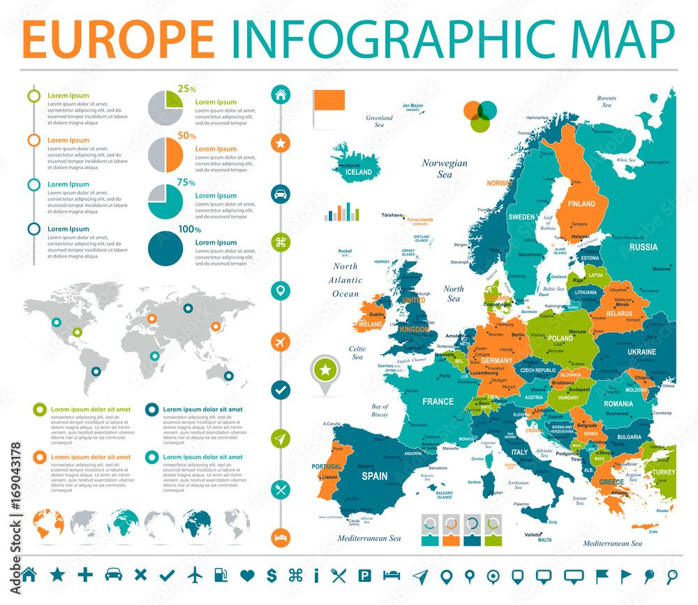 Europe Map - Info Graphic Vector Illustration - obrazy, fototapety, plakaty 
