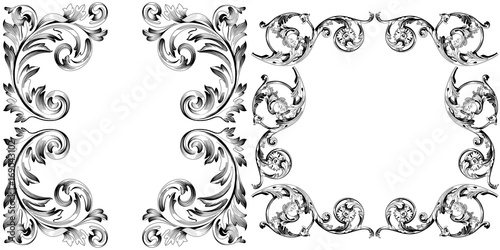 Set of vintage border frame engraving with retro ornament pattern in antique baroque style decorative design. Vector