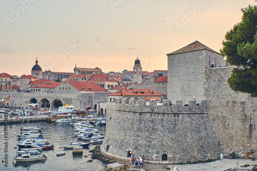 Sunset lights over Dubrovnik harbour