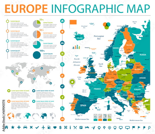 Fotografie, Obraz Europe Map - Info Graphic Vector Illustration