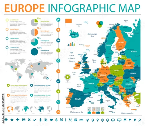 Obraz Mapa Europy - informacje grafiki wektorowej