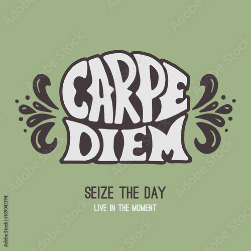 Carpe diem card - motivational quote means seize the day or live in the moment. Handwriting sayings.