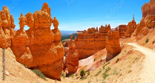 Panorama of the trail through hoodoos at Sunset Point, Bryce Canyon National Park Utah, USA