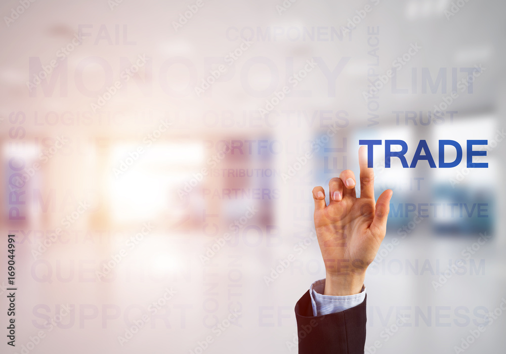 Concept of modern business with palm choocing on of keywords for success Concept of modern business with palm choocing on of keywords for success
