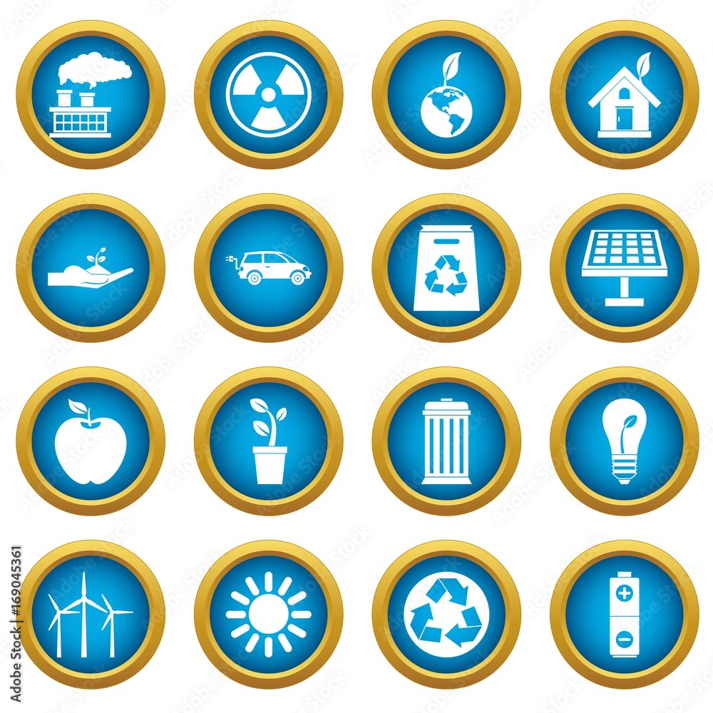 Ecology icons blue circle set