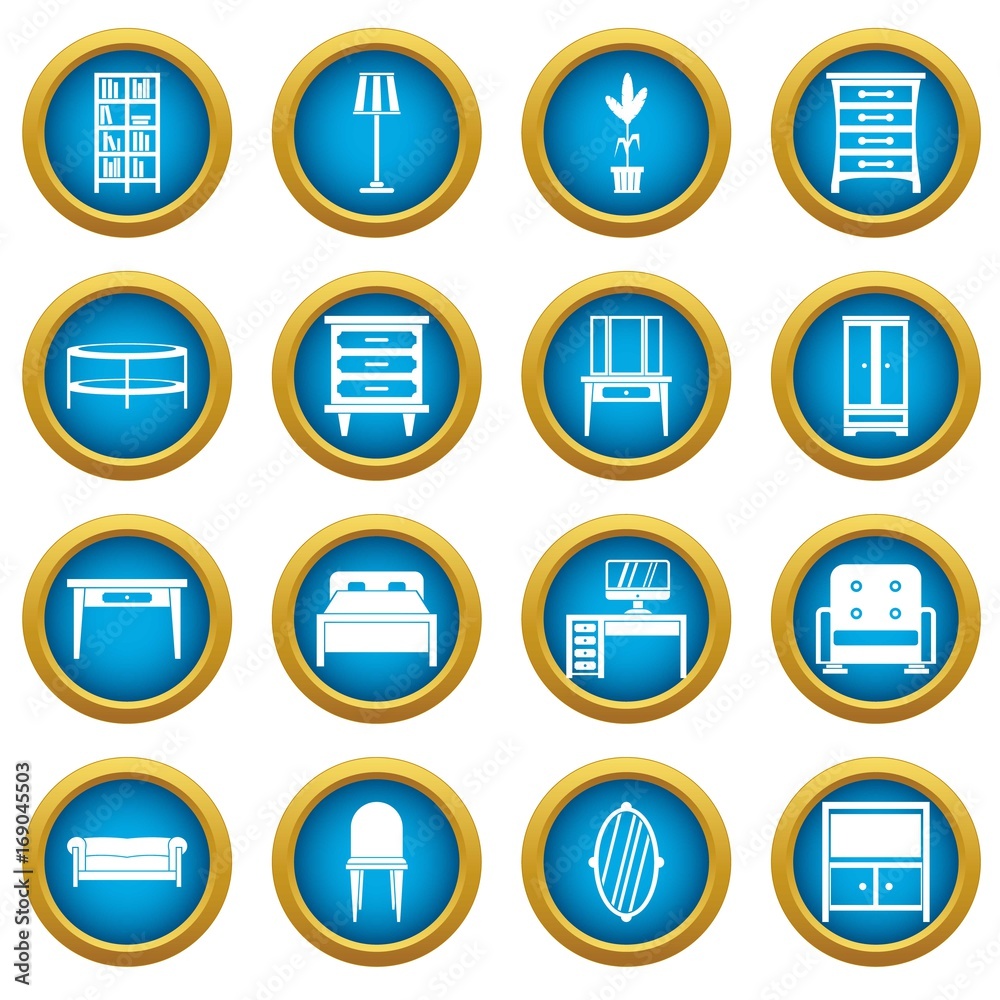 Furniture icons blue circle set Furniture icons blue circle set