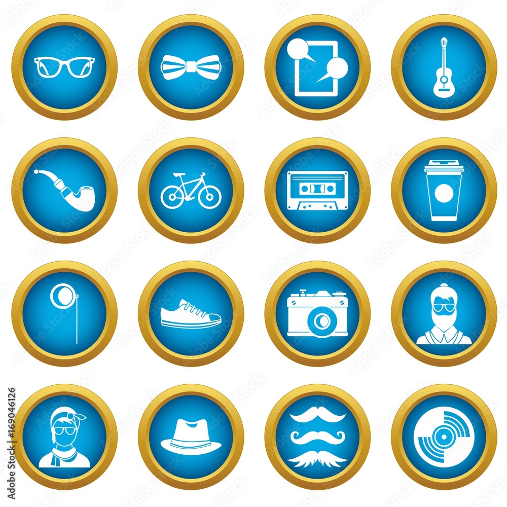 Hipster icons blue circle set