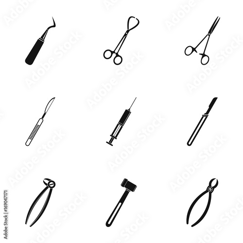 Medical surgery tools icon set, simple style