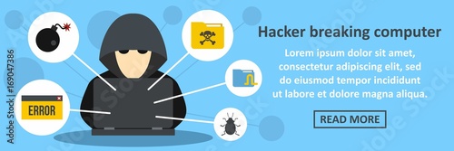 Hacker breaking computer banner horizontal concept