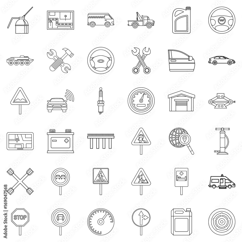 Taxi icons set, outline style Taxi icons set, outline style