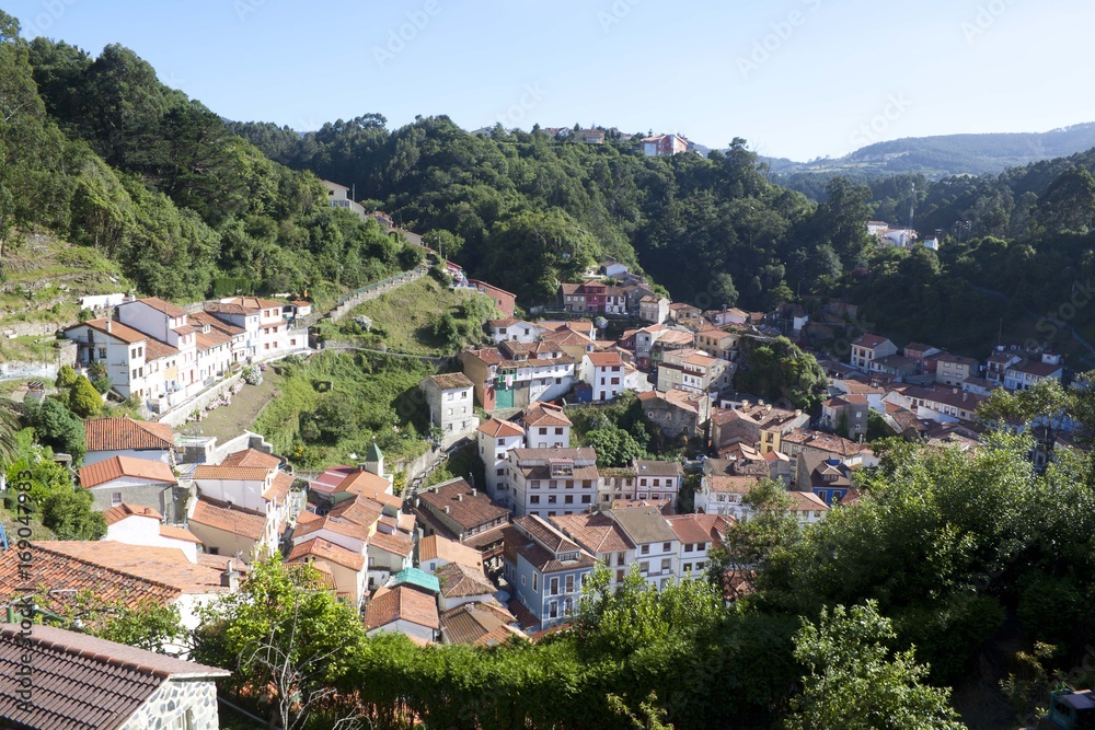 view of the houses in Cudillero from up, Spain