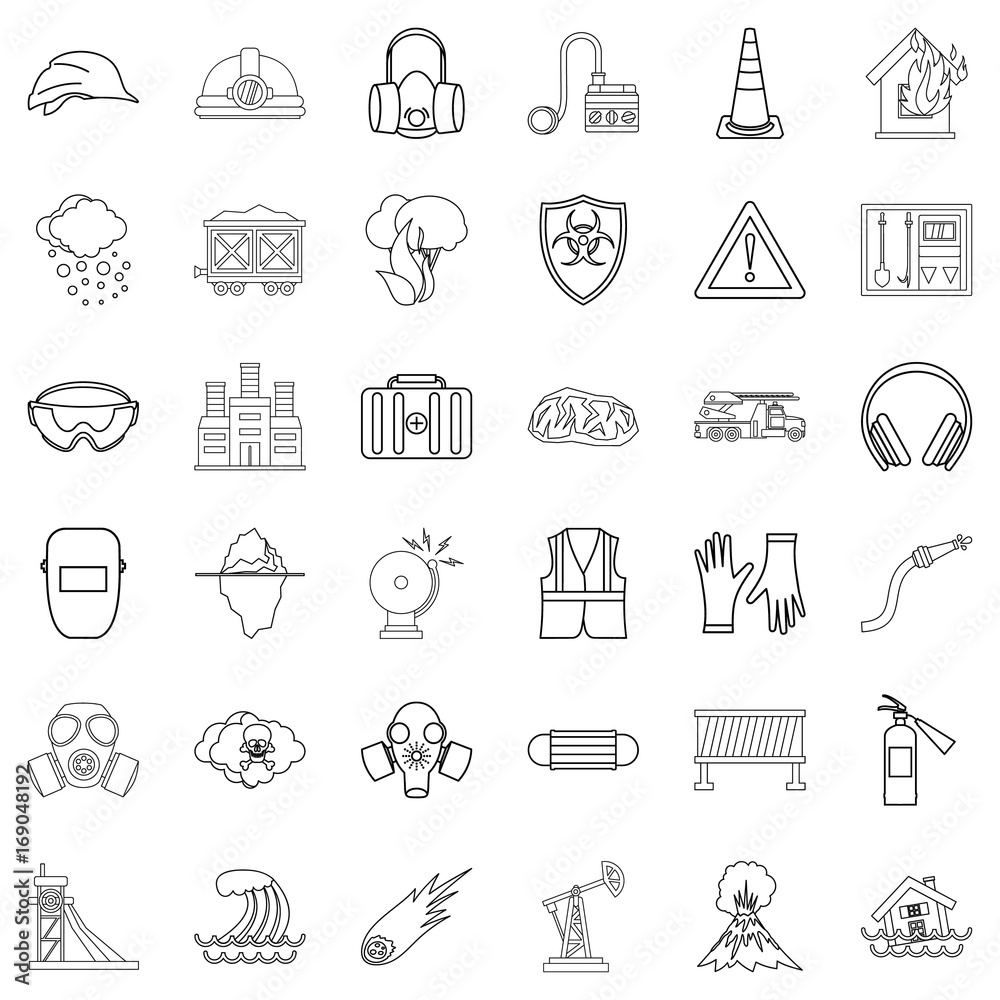 Volcano icons set, outline style Volcano icons set, outline style