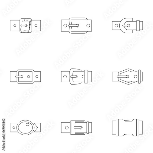 Metal belt buckle icon set, outline style photo