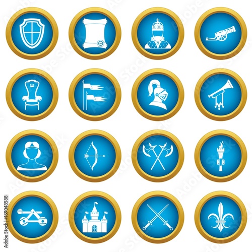 Knight medieval icons blue circle set