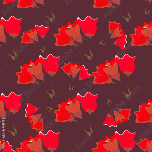Colorful seamless pattern with red flowers