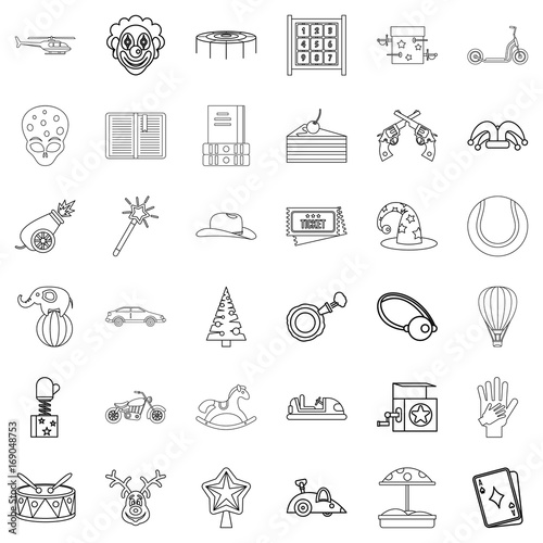 Park icons set, outline style