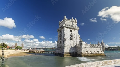 Motion timelapse (hyperlapse) of the Belem tower of Lisbon, Portugal. April, 2017