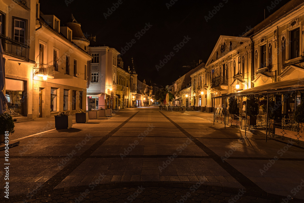 City centre of Piestany (Slovakia) in night with no people around