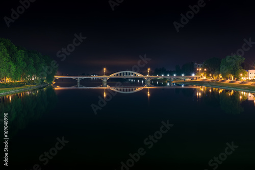 Bridge with lights in Piestany (Slovakia) in night with no people around