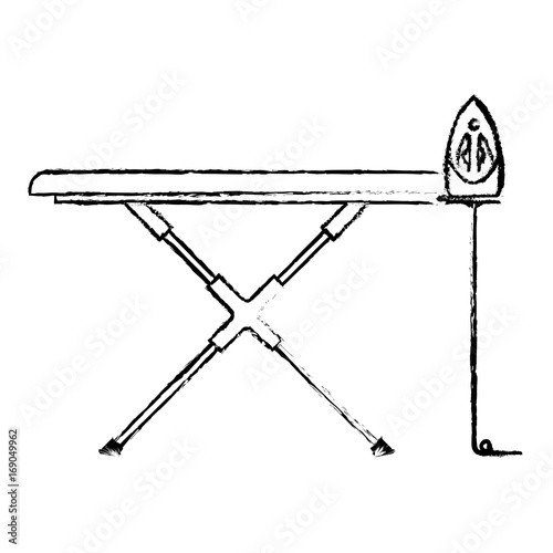 monochrome blurred silhouette of ironing board and iron