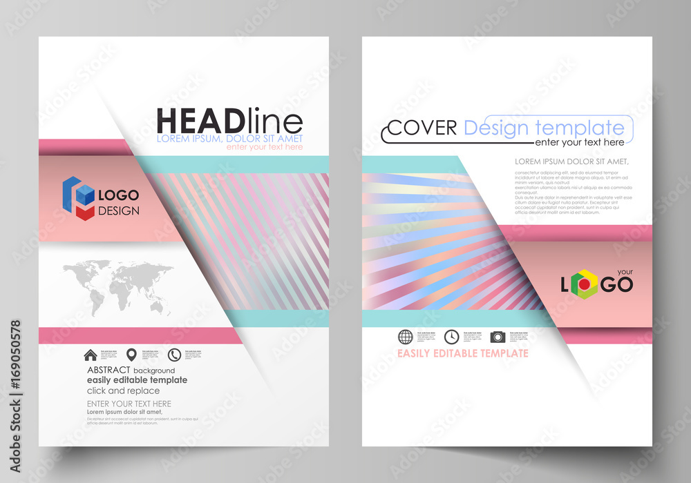 Business templates for brochure, magazine, flyer, booklet or report. Cover template, abstract vector layout in A4 size. Sweet pink and blue decoration, pretty romantic design, cute candy background.