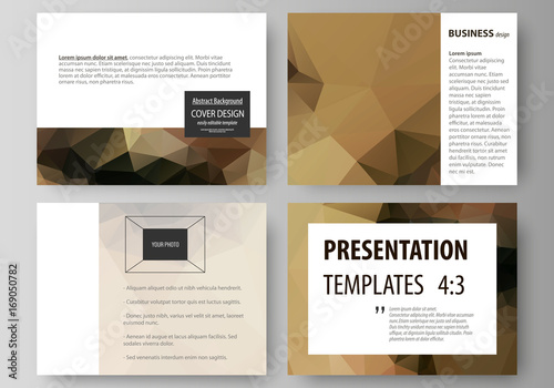 Set of business templates for presentation slides. Easy editable abstract vector layouts in flat design. Beautiful background. Geometrical colorful polygonal pattern in triangular style.