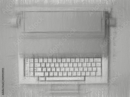 Sketching with pencil a typewriter
