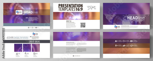 Business templates in HD format for presentation slides. Easy editable abstract vector layouts in flat style. Bright color colorful design, beautiful futuristic background.