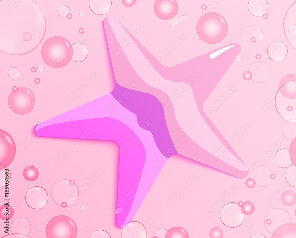 Air bubbles around a starfish on a pink background