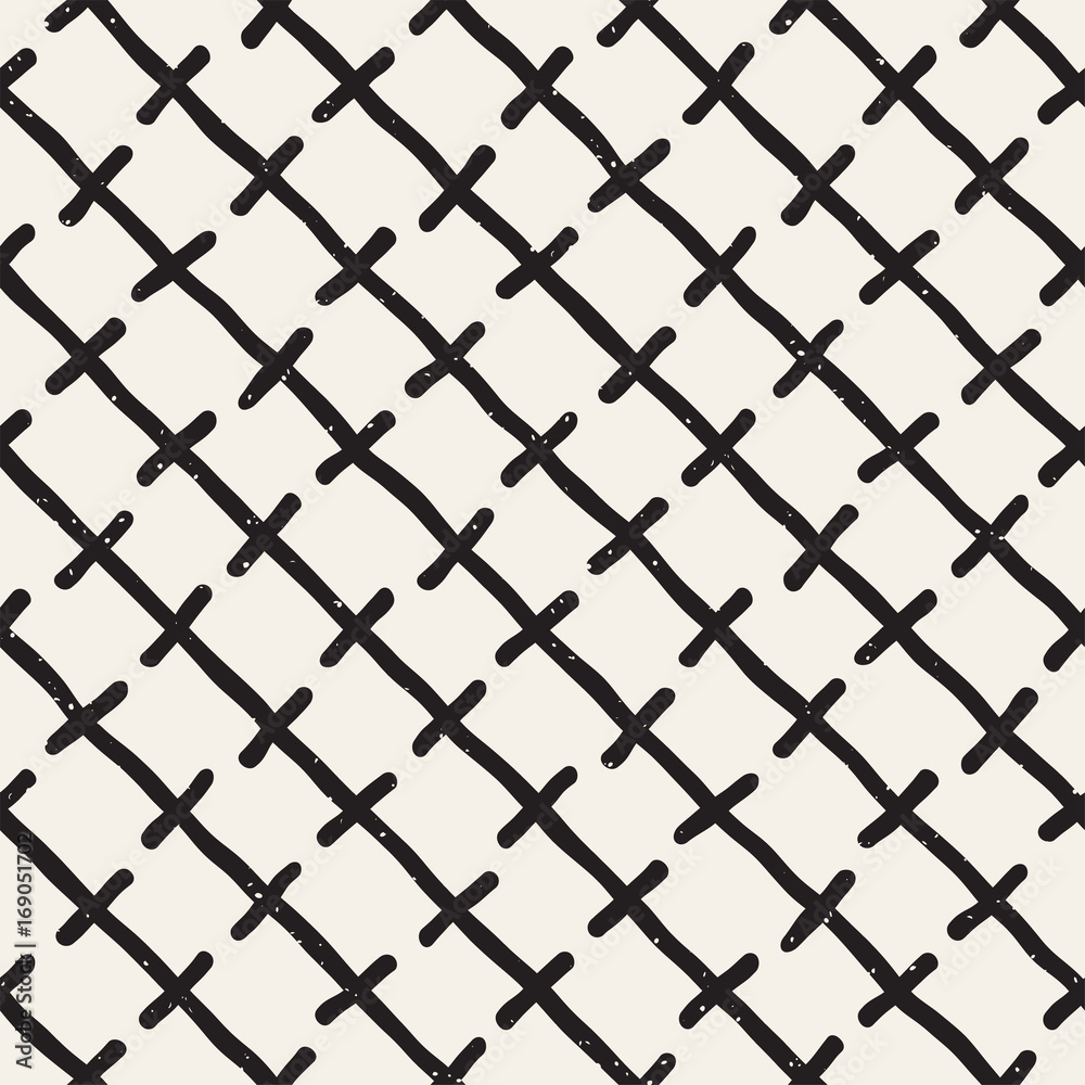 Naklejka premium Hand drawn style seamless pattern. Abstract geometric tiling background in black and white. Vector doodle line lattice