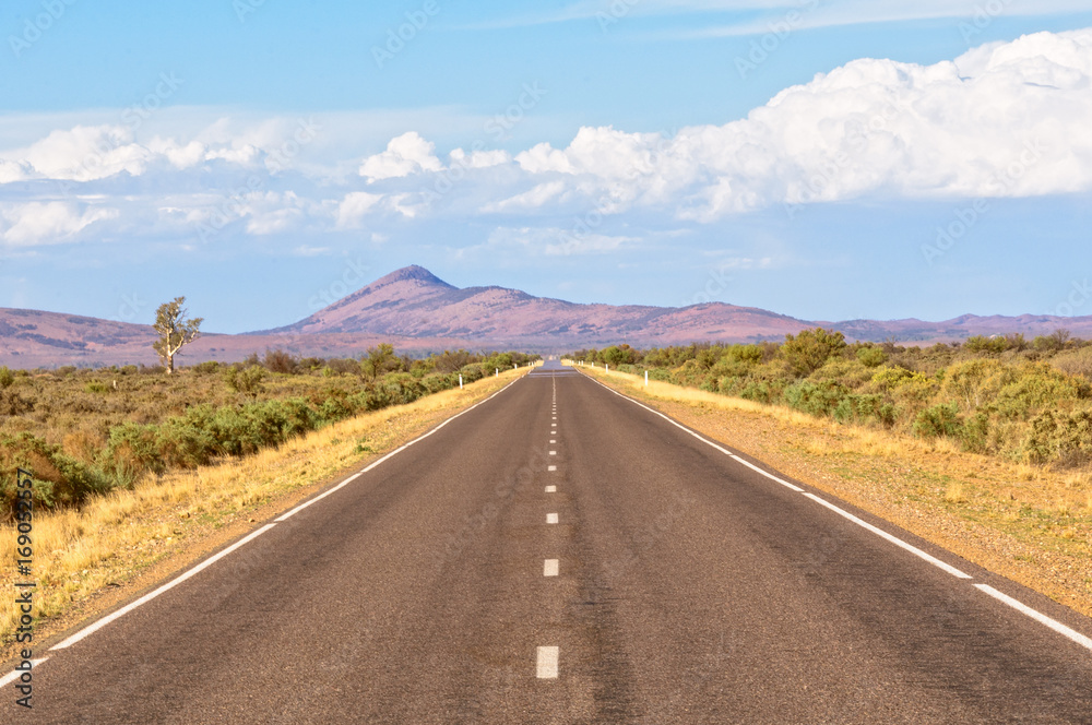 Straight road towards the Flinders Ranges, SA, Australia