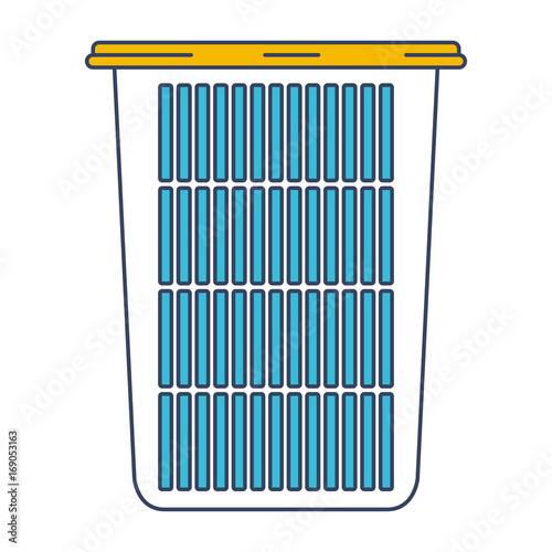 color blue and yellow sections silhouette of tall laundry basket without handles