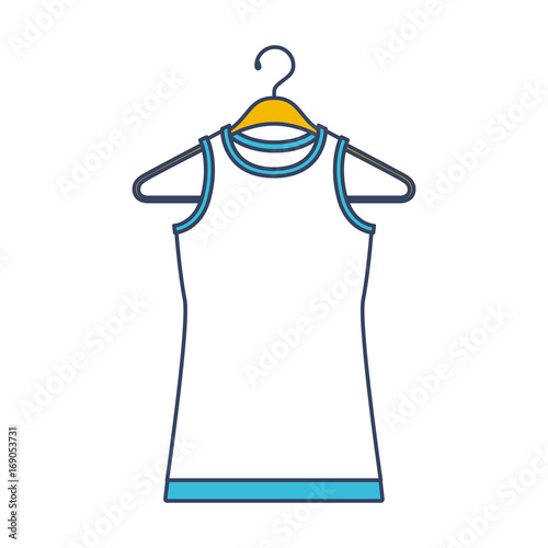 color blue and yellow sections silhouette of female t-shirt without sleeves in clothes hanger