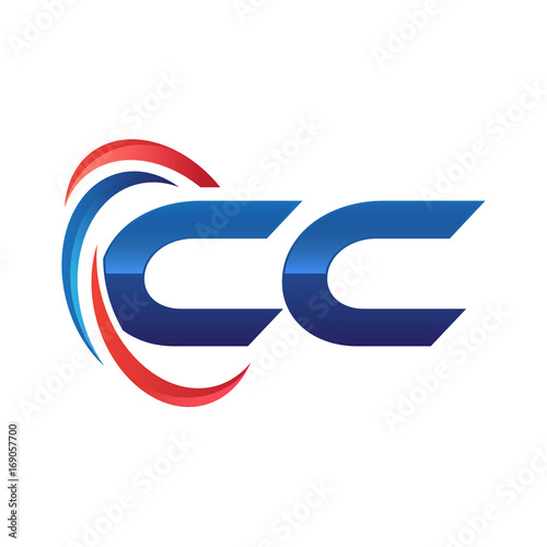 initial letter logo swoosh red blue
