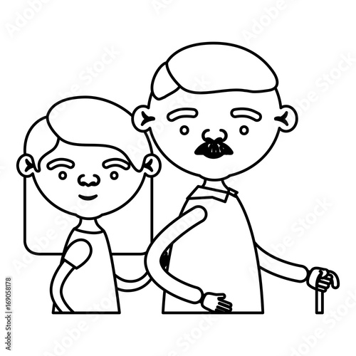 sketch silhouette half body couple elderly of grandmother with straight medium hair with grandfather with moustache