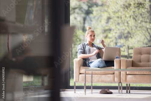 woman drinking coffee enjoying relaxing lifestyle © .shock