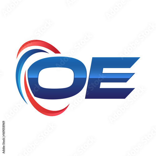 initial letter logo swoosh red blue