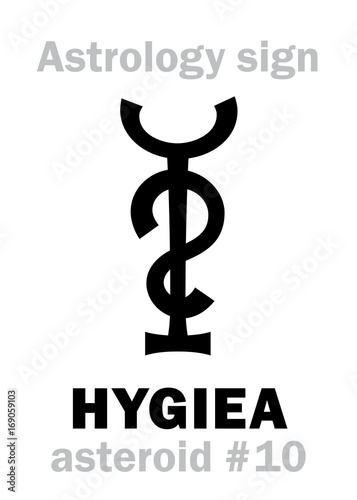 Astrology Alphabet: HYGIEA, asteroid #10. Hieroglyphics character sign (single symbol).