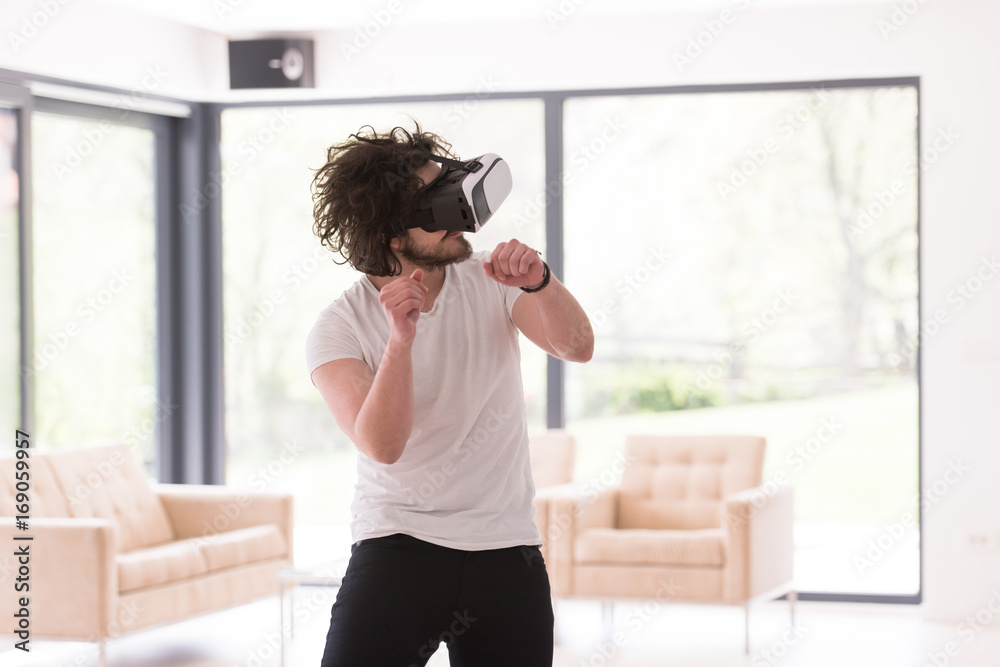 man using VR-headset glasses of virtual reality man using VR-headset glasses of virtual reality