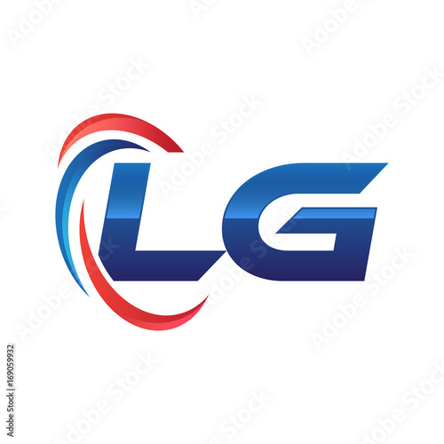 initial letter logo swoosh red blue
