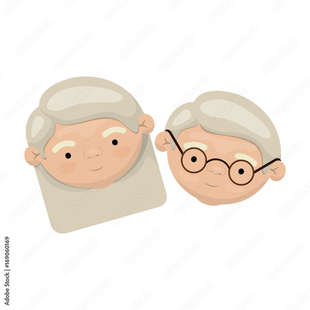 colorful face of elderly couple grandmother with straight medium hairstyle and grandfather with glasses