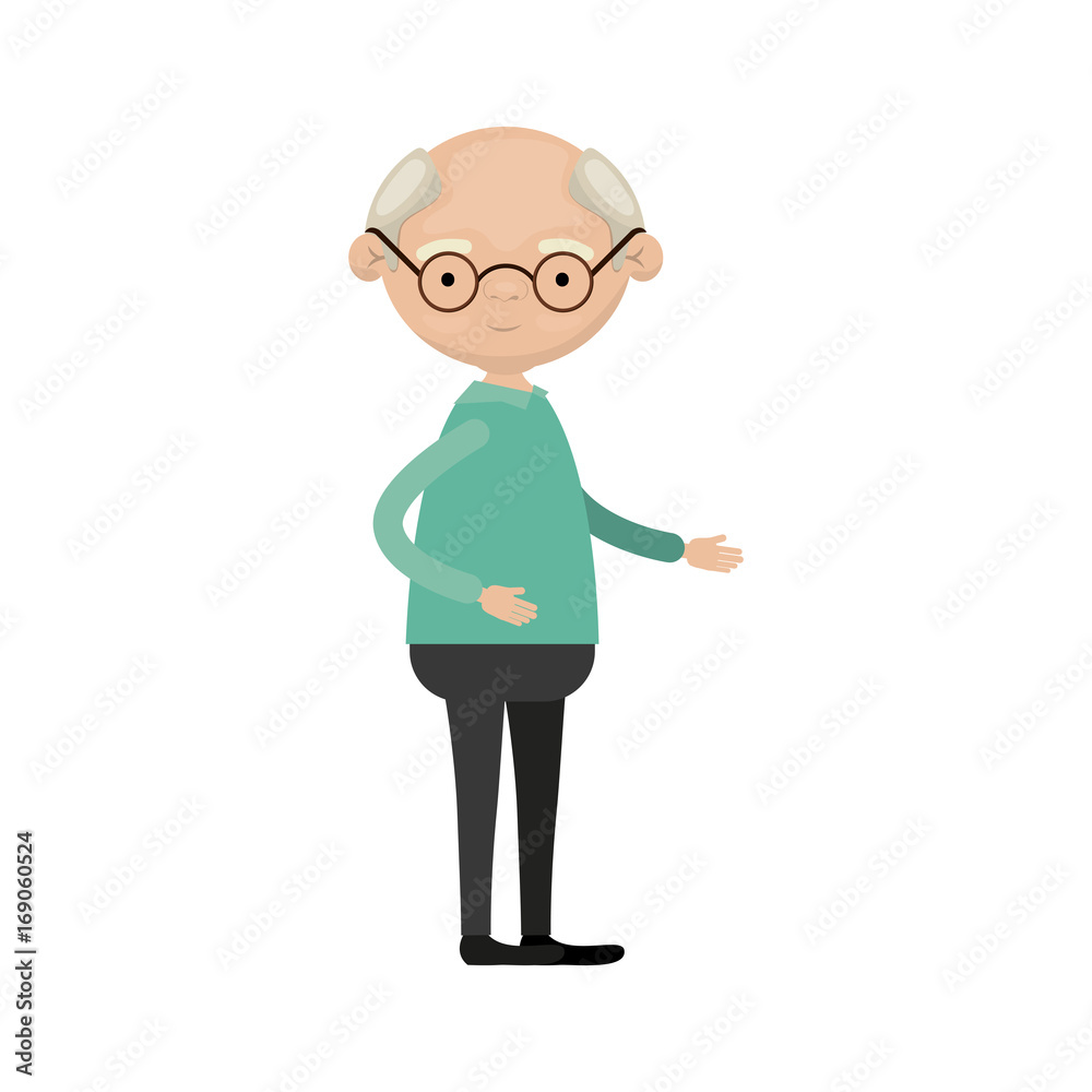 colorful full body elderly man in clothes with glasses